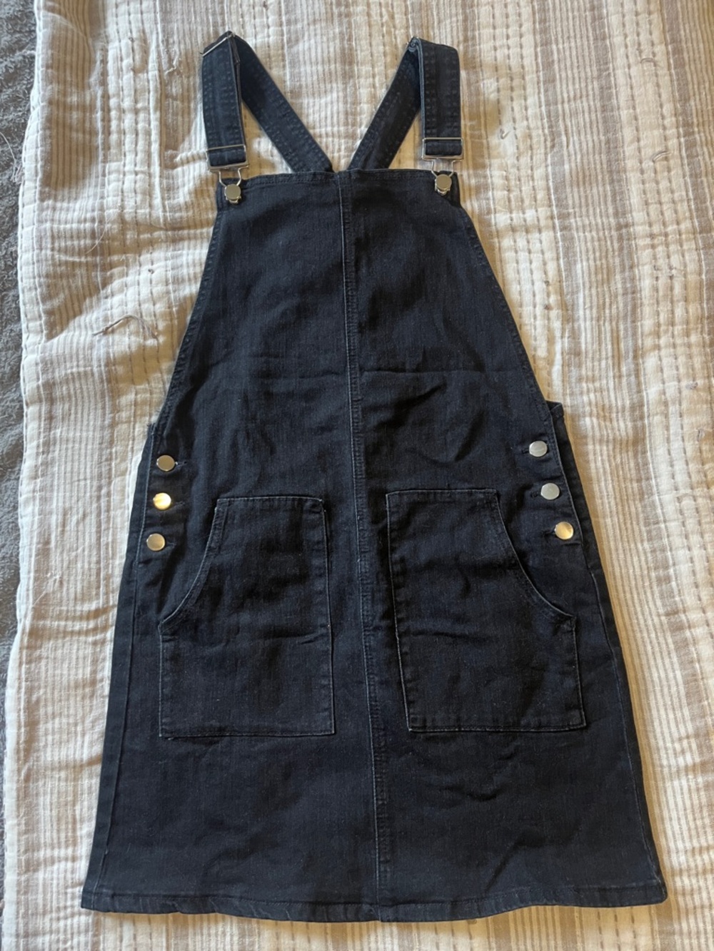NWOT Women's Black Denim Overall Mini Dress | M